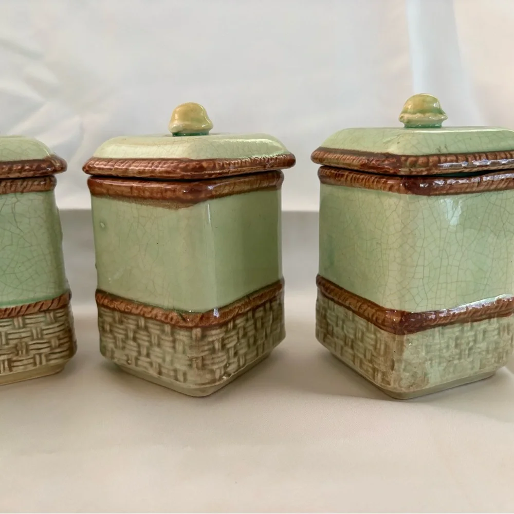 Vintage Japanese Green Ceramic Spice Canister Set - 4 Piece - Picture 5 of 10
